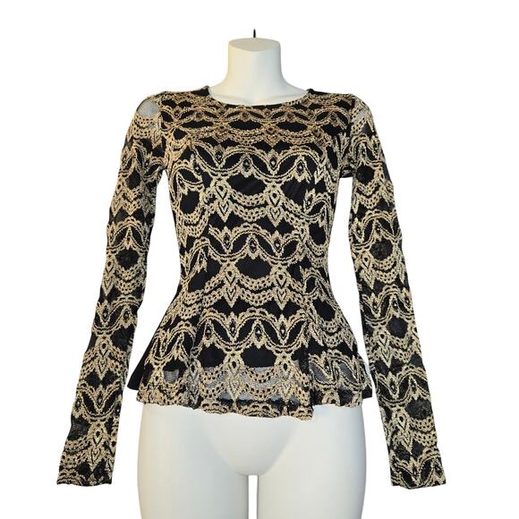 Alt B Tops - Alt B‎ Womens Small Peplum Top Metallic Lace Romantic Soft Glam Dark Feminine